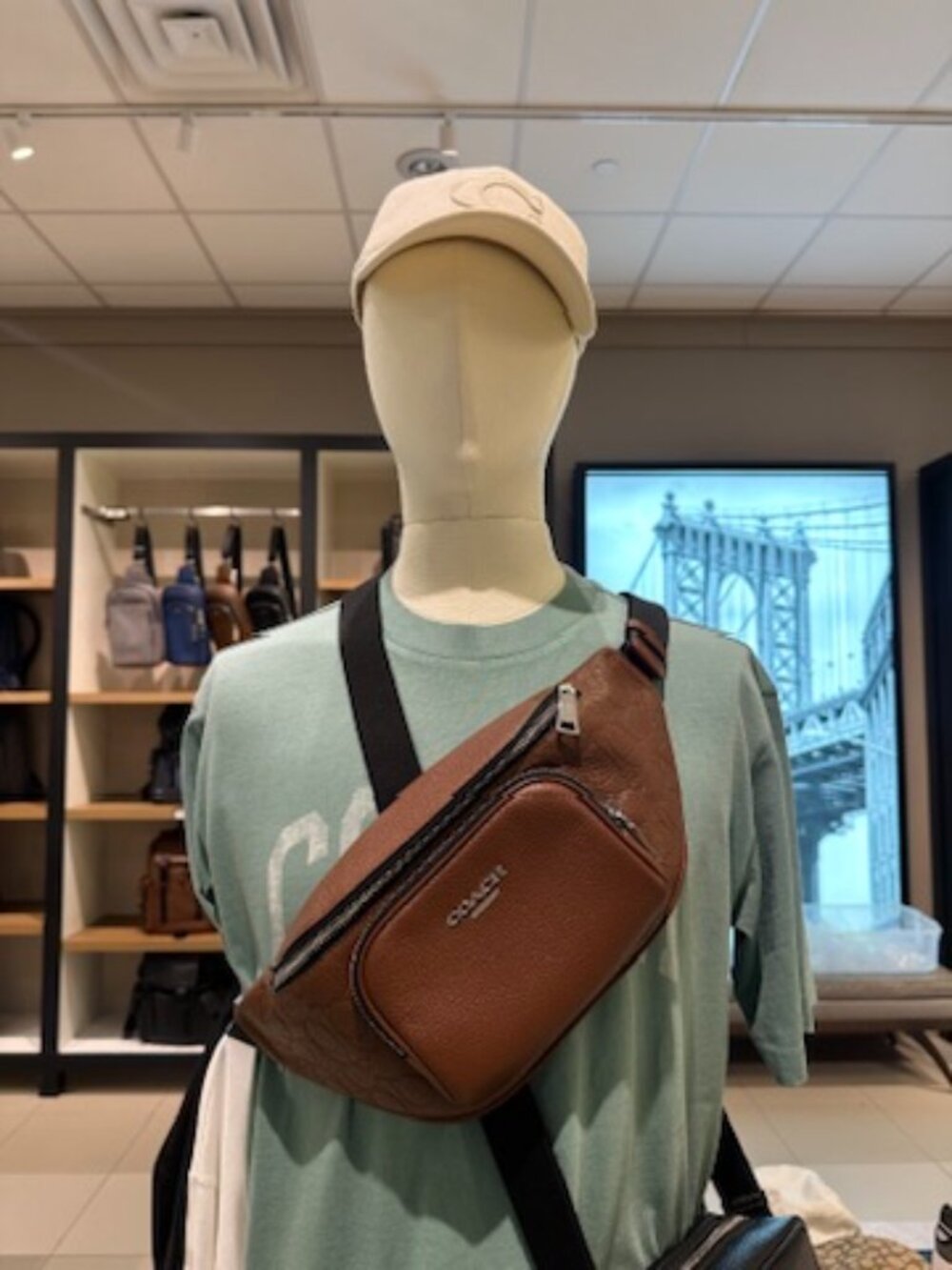 NWT! COACH CDC44 Racer Small Belt Bag In Signature Leather Silver/Vintage Brown